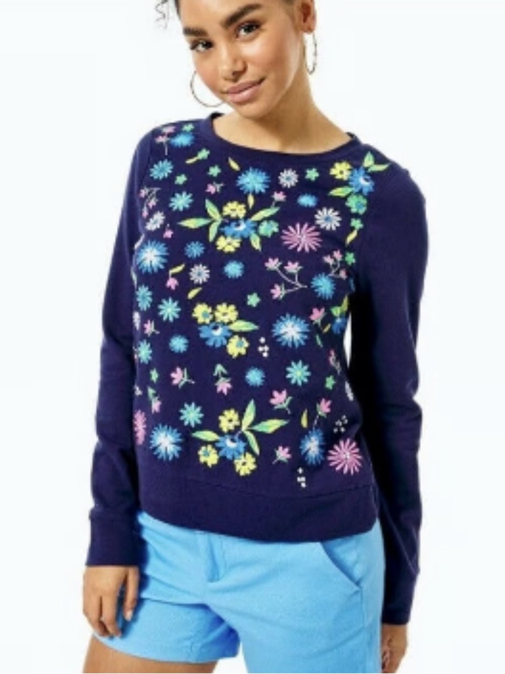 NWT Lilly Pulitzer Rami Floral Embroidered  Sweatshirt Small